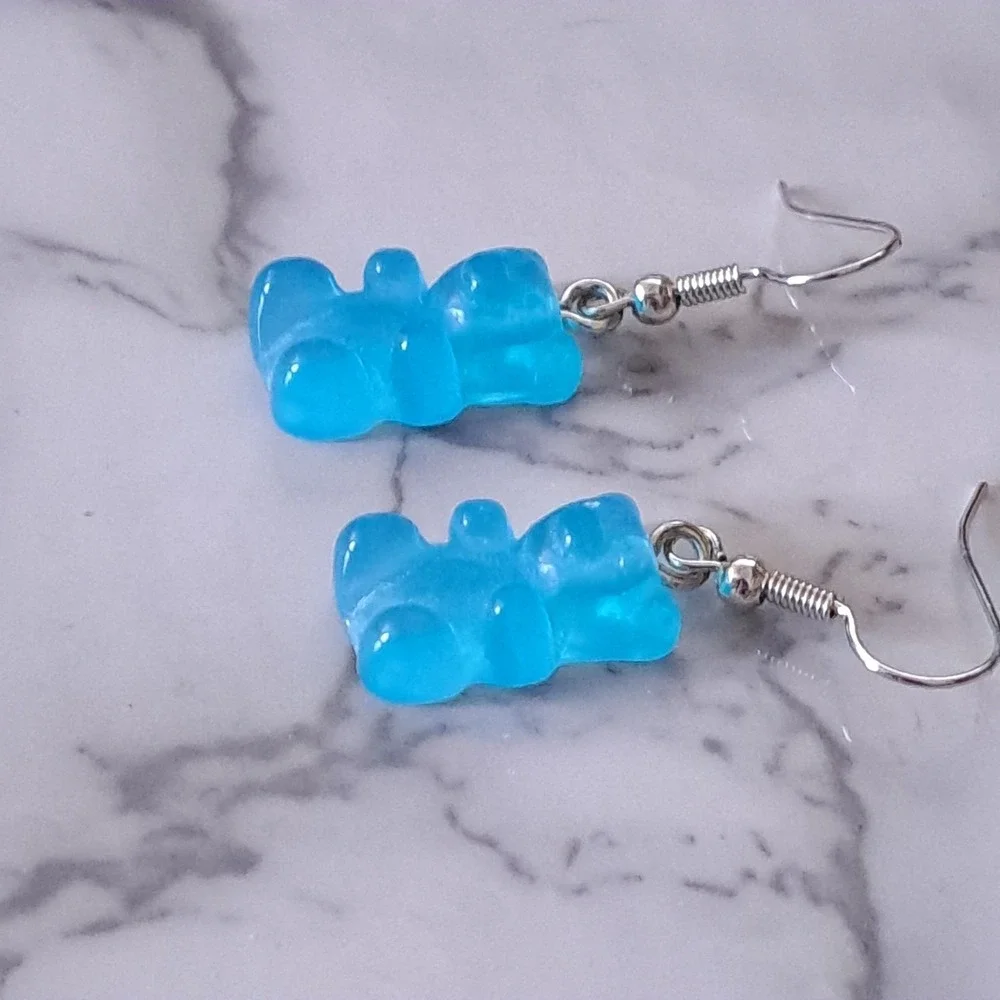 New Gummy Bear Earrings Blue Resin Candy Charm Drop Kidcore Y2K Boutique